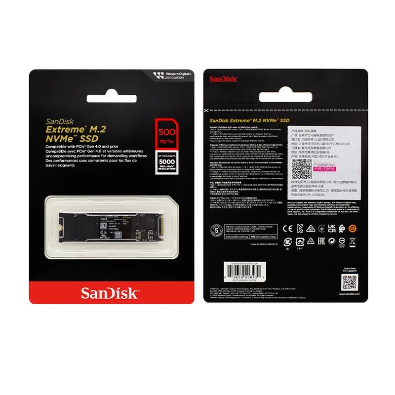 SanDisk Extreme SSD M.2 NVME PCle Gen4.0 500GB1TB2TB Sequential Read speed up to5150MB/s M.2 2280 PCIe Gen3x4Solid State Drive
