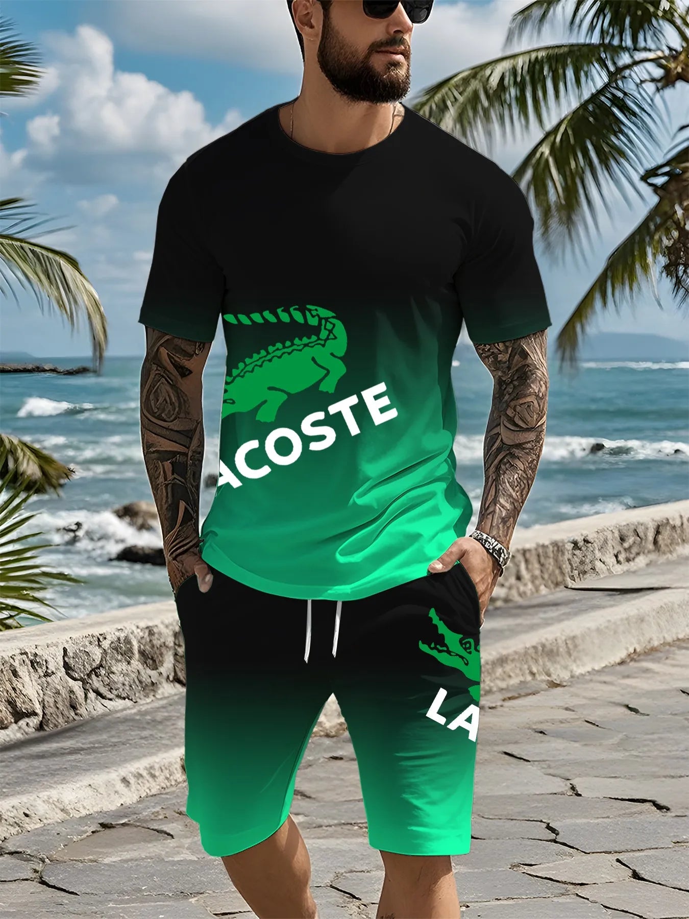 2025 novo conjunto de moda fitness masculino conjunto de roupas esportivas casuais de secagem rápida camiseta de manga curta + shorts conjunto de 2 peças
