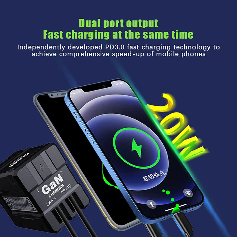 {MX} Carregador inteligente retrátil duplo PD + USB Plugue EUA / Reino Unido / UE 2 em 1 Carregador Gan 20W PD3.0 Carregador de carregamento rápido