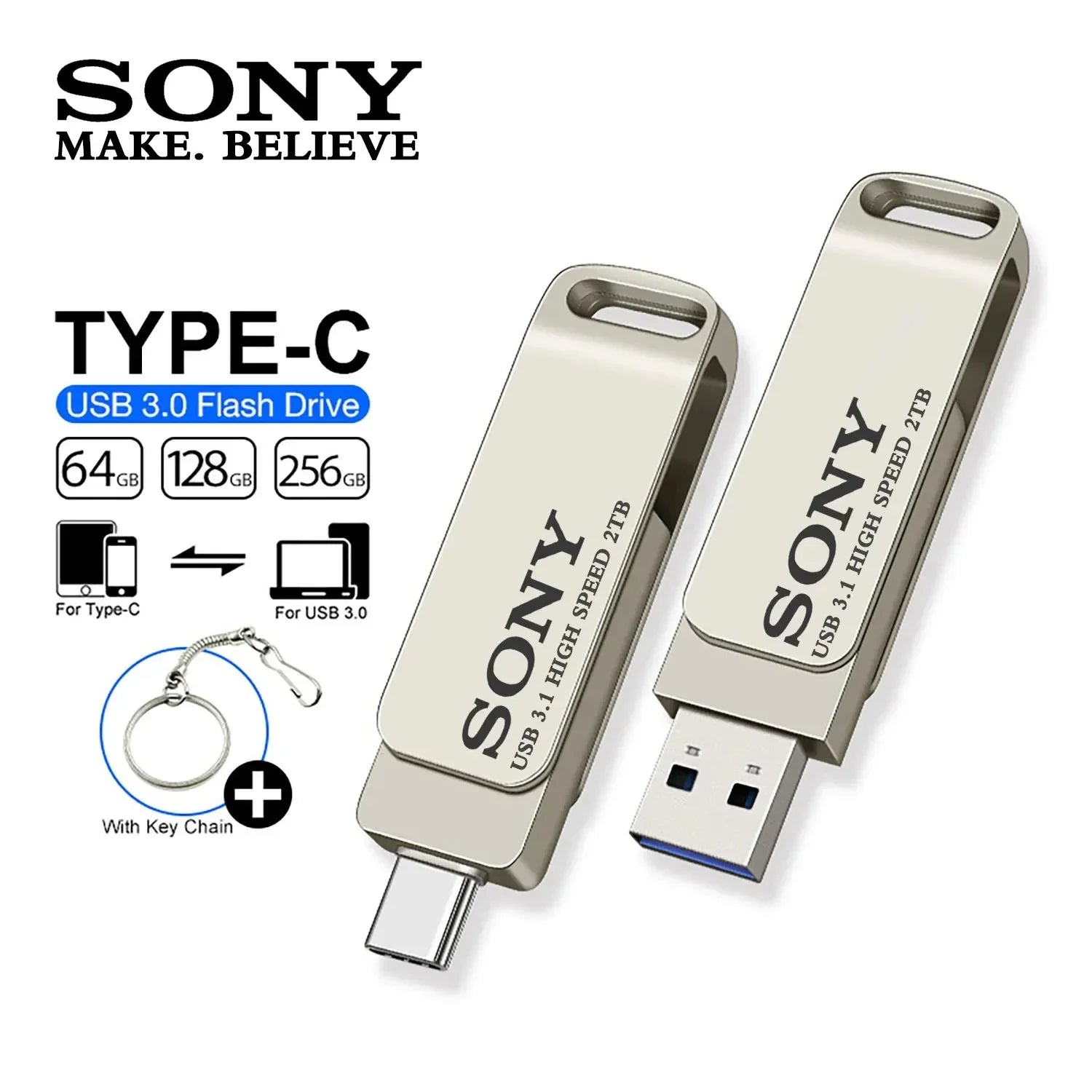 Sony usb 2tb flash pen drive 2 em 1 otg usb 3.1 metal memória vara duplo c pendrive 128gb 256gb 512gb 1tb de armazenamento de alta velocidade de