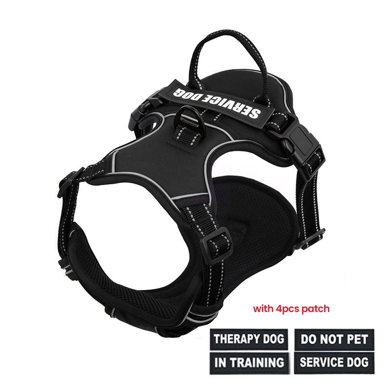 Arnês para cães ajustável de nylon sem puxar colete com remendo para cães 4psc, arnês reflexivo para animais de estimação para cães pequenos, médios e grandes