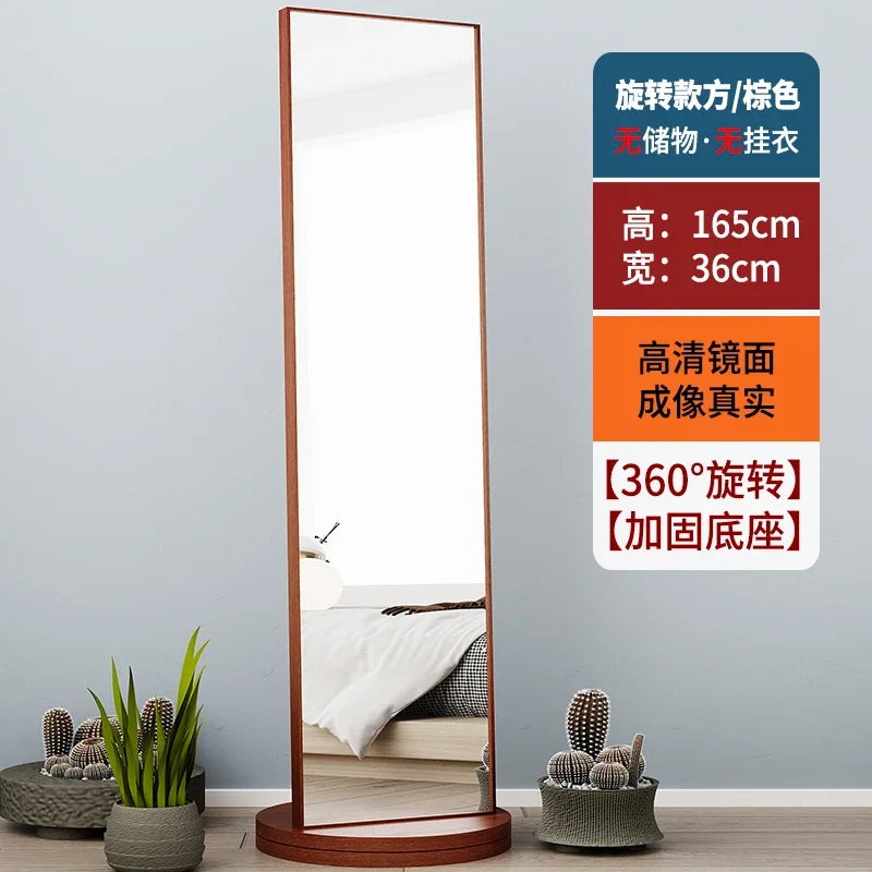 Espelho integrado de corpo inteiro para vestir, espelho de piso, espelho integrado para uso doméstico, sala de estar, móvel e rotativo, cabide grande