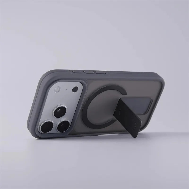Luxury Matte Translucent Holder Magnetic Case for IPhone 17 Pro Max Air 16 15 Plus 14 13 12 For Magsafe Bumper Shockproof Cover