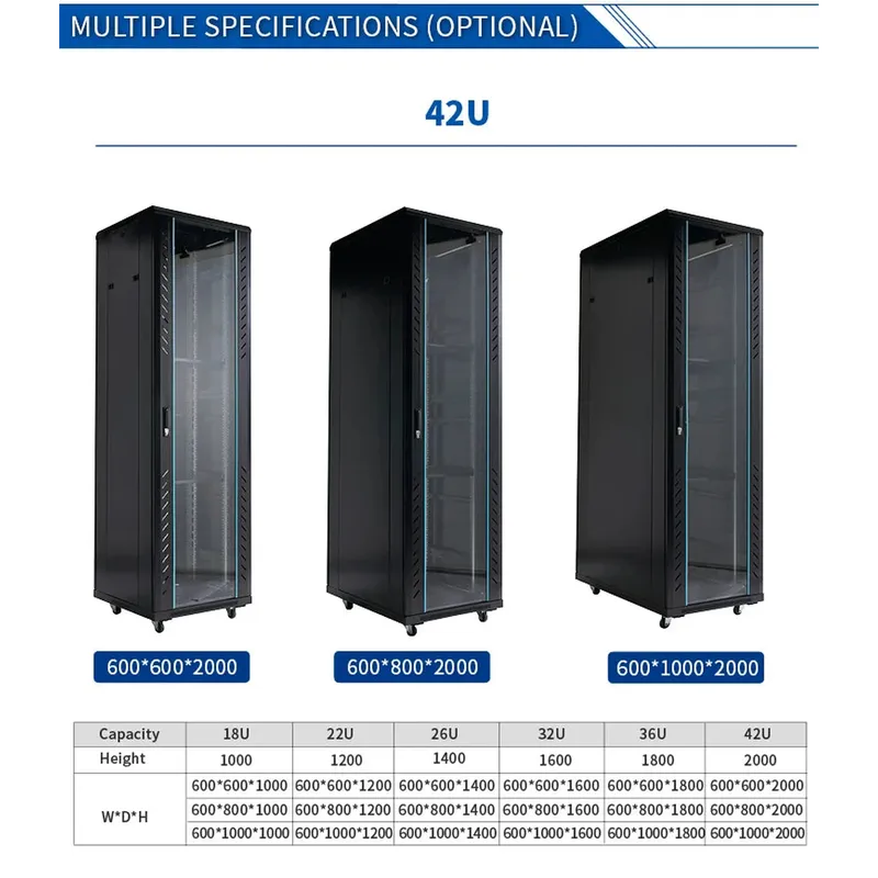 Mobile vertical floor stand 18u 22u 32u 36u network cabinet carriage 19 inch 42u server rack with cooling