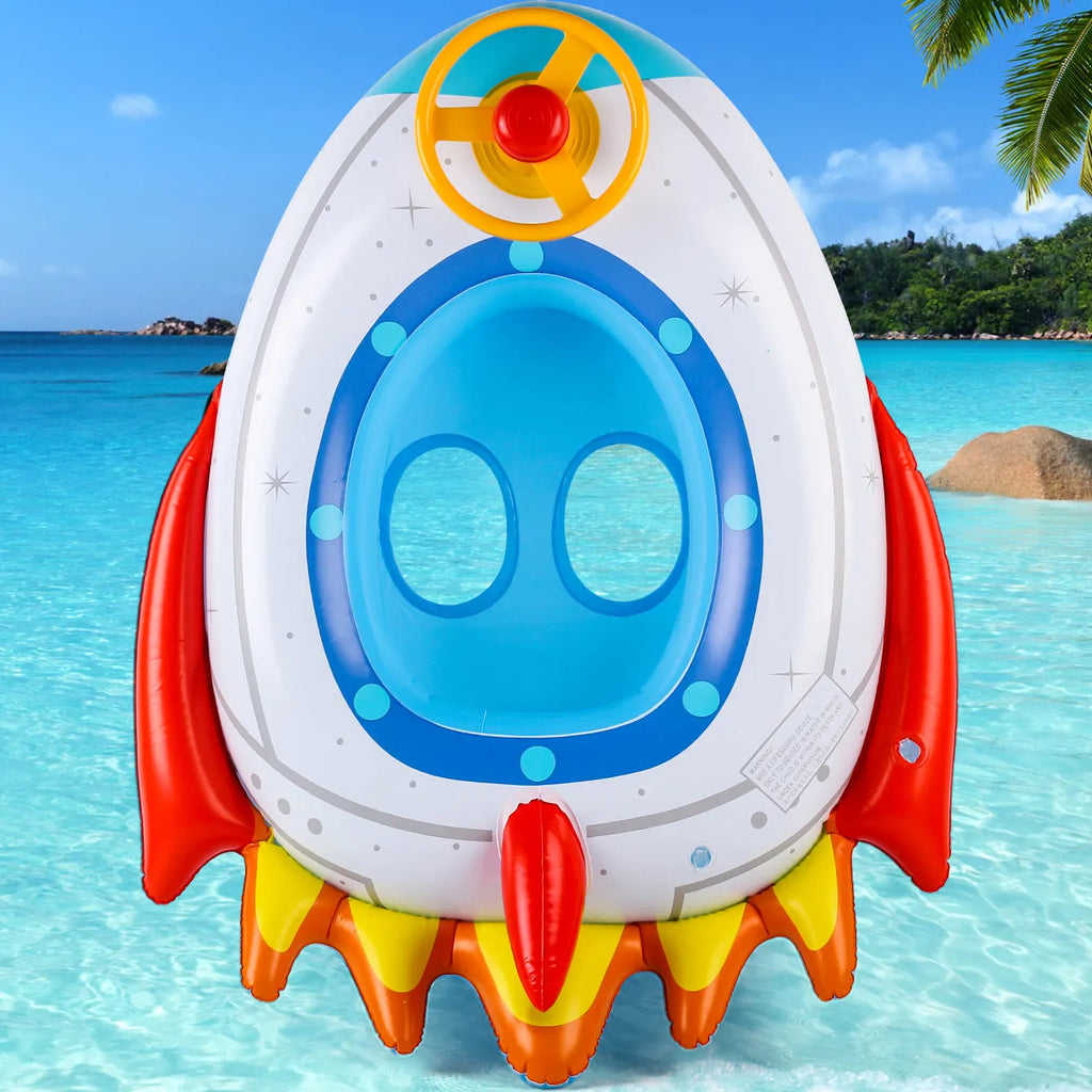 Anel de assento inflável engrossado em forma de foguete, 1 peça com volante, flutuador nas axilas de verão para festas na piscina e na praia