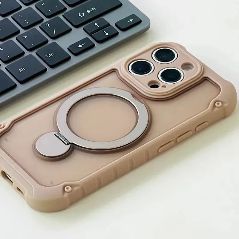 for Magsafe 360° Rotation Metal Stand Phone Case for iPhone 17 12 13 16 Pro Max 17 Pro 14 15 Plus Airbag Shockproof  Matte Cover