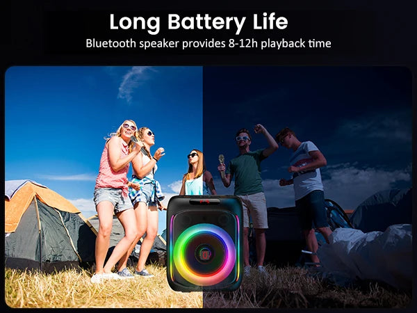 Máquina de karaokê FanFun com 2 microfones, alto-falante Bluetooth portátil com luz RGB, sistema de karaokê para festa em casa de karaokê