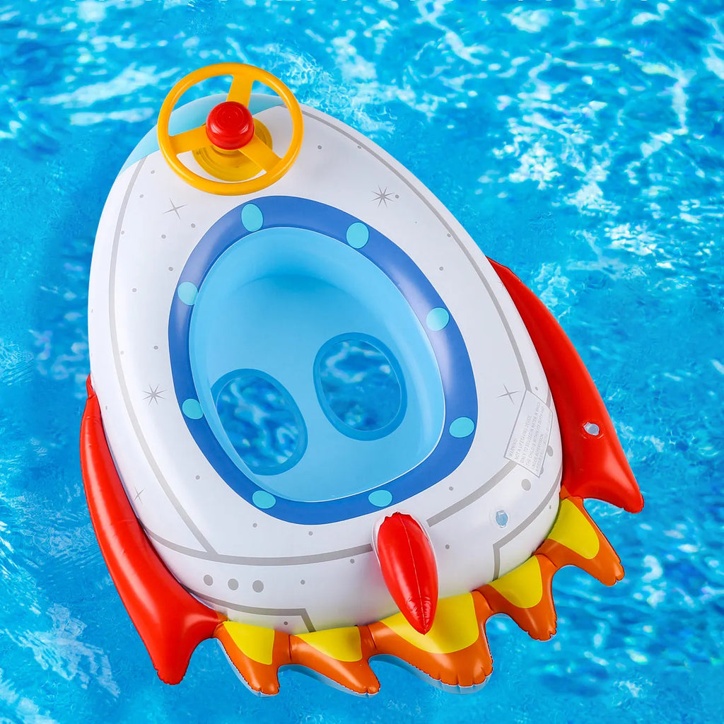 Anel de assento inflável engrossado em forma de foguete, 1 peça com volante, flutuador nas axilas de verão para festas na piscina e na praia