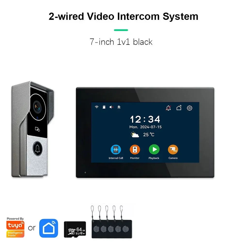 Tuya inteligente 1080p 2 fios visiophone campainha sistema de vídeo porteiro para casa metal porta telefone suporte câmera ip proteção segurança