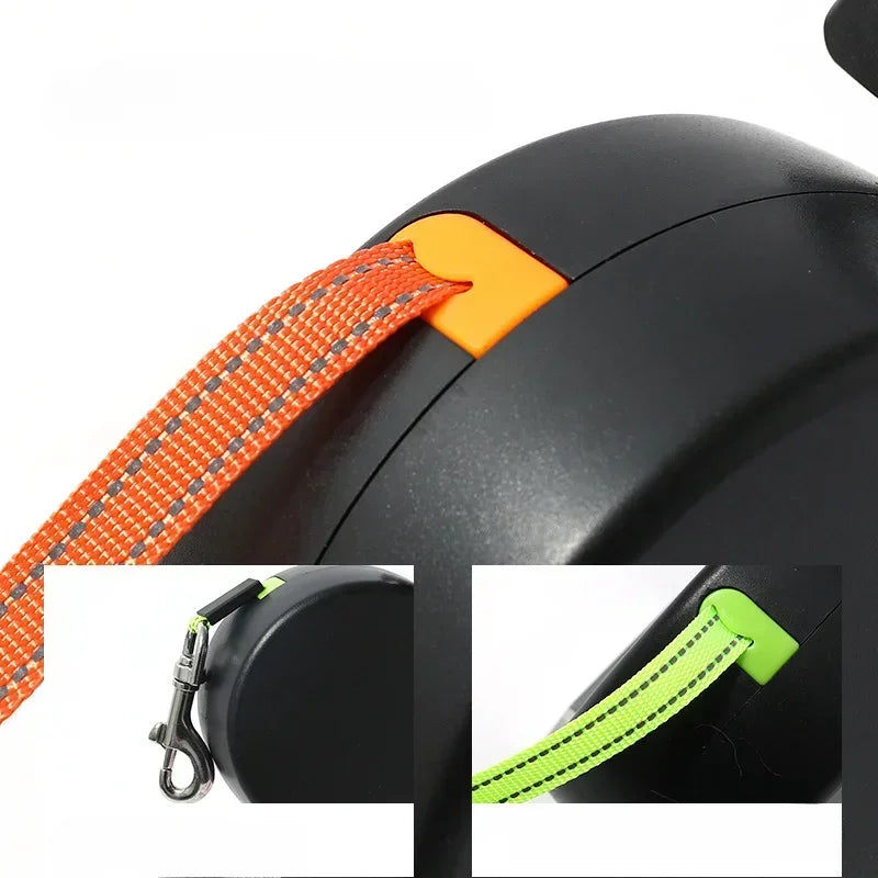 Trela rotativa de nylon para animais de estimação, 3m, para 2 cães, corda dupla ajustável, com lanterna, saco de cocô, caixa, corda de tração para animais de estimação, retrátil