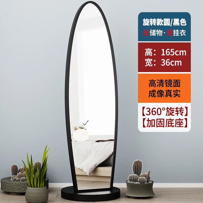 Espelho integrado de corpo inteiro para vestir, espelho de piso, espelho integrado para uso doméstico, sala de estar, móvel e rotativo, cabide grande