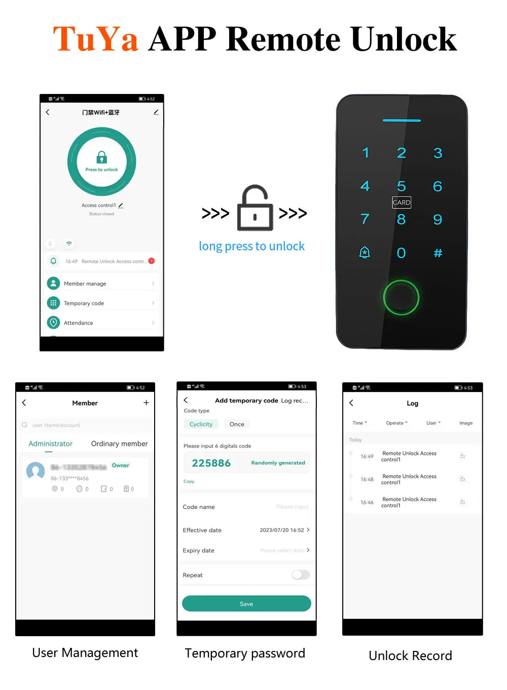 Waterproof NFC Bluetooth Tuya APP Controle De Acesso, Controle De Acesso De Impressão Digital Biométrico, Cartão RFID, Bloqueio Da Porta Do Teclado, 13.56Mhz