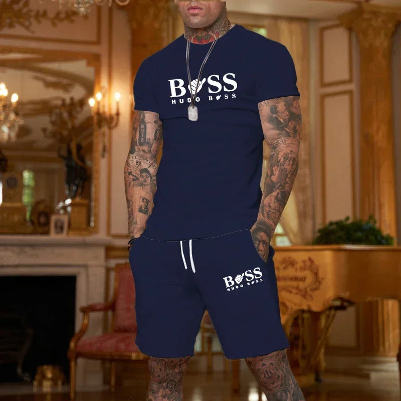 Conjunto de shorts masculinos, conjunto de duas peças, roupas de grife de luxo, liga elegante, academia, 2025