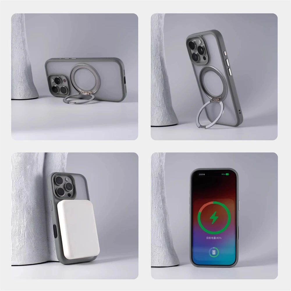 360 °   Rotação de metal anel titular magnético pára-choques caso para iphone 16 pro max 15 14 13 para magsafe carga sem fio capa à prova de choque