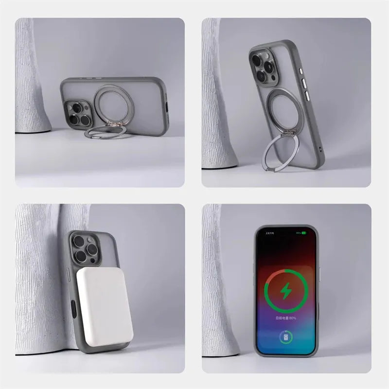 360° Rotation Metal Ring Holder Magnetic Bumper Case for iPhone 16 Pro Max 15 14 13 For Magsafe Wireless Charge Shockproof Cover