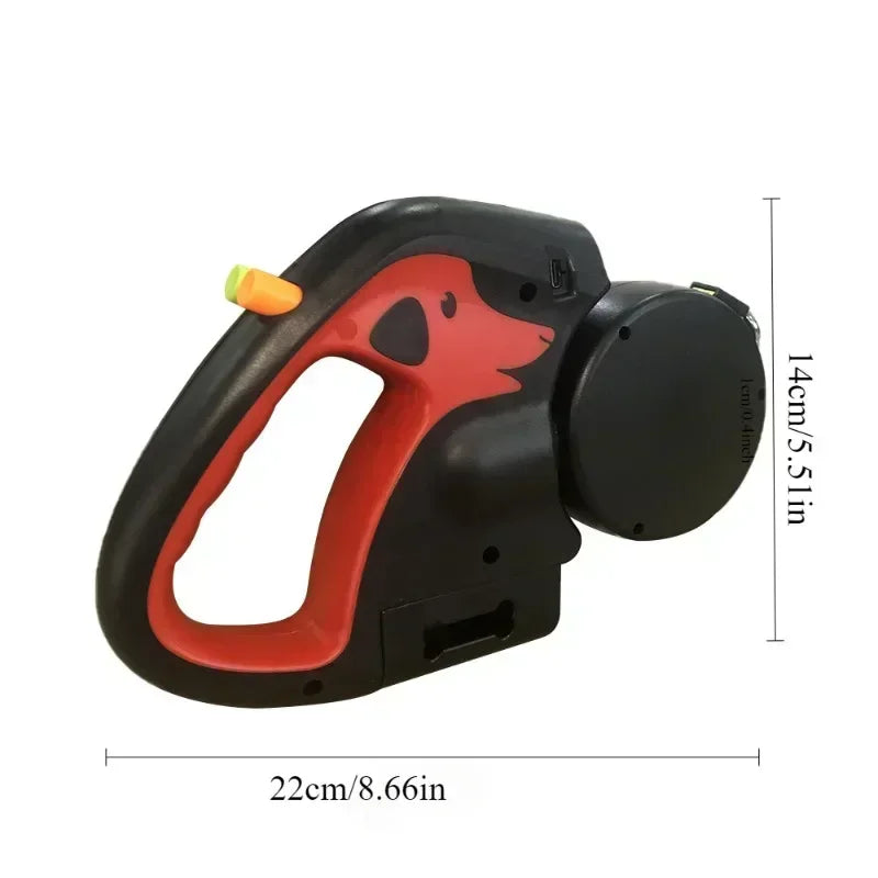 Trela rotativa de nylon para animais de estimação, 3m, para 2 cães, corda dupla ajustável, com lanterna, saco de cocô, caixa, corda de tração para animais de estimação, retrátil