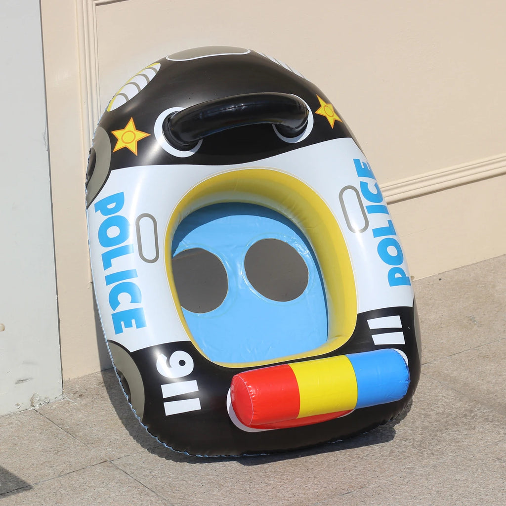 Assento de anel flutuante para piscina, barco inflável em forma de carro de polícia, tubo de piscina de praia de verão com alças, 1 peça