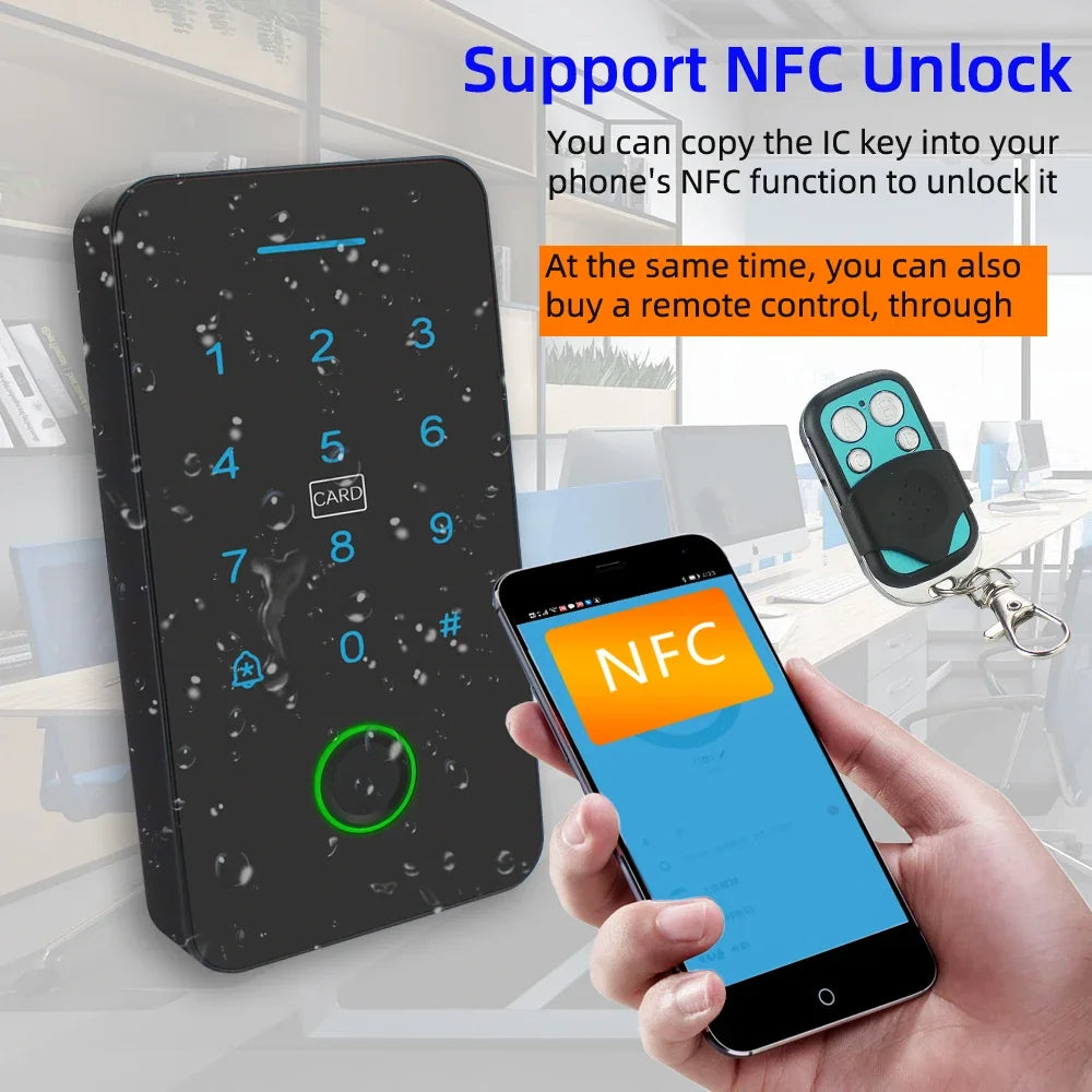 Waterproof NFC Bluetooth Tuya APP Controle De Acesso, Controle De Acesso De Impressão Digital Biométrico, Cartão RFID, Bloqueio Da Porta Do Teclado, 13.56Mhz