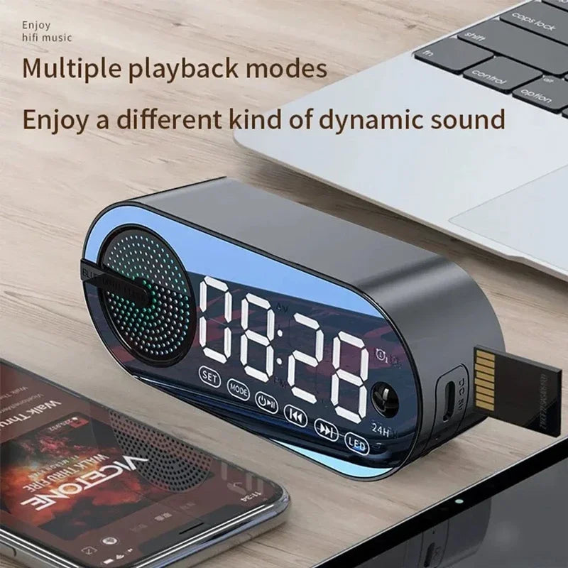 Silencioso sem fio bluetooth alto-falante despertador rgb tws usb led espelho relógio digital fm grande display sala de estar decoração do escritório