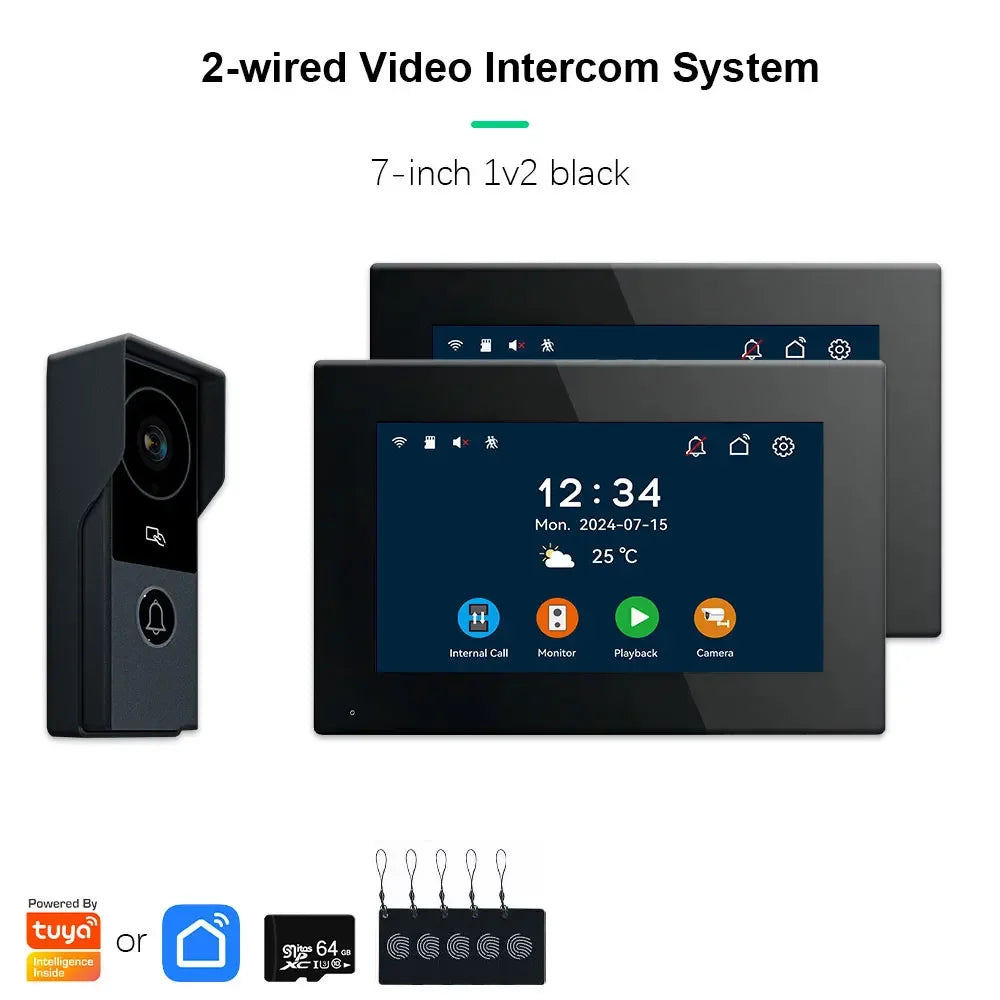 Tuya inteligente 1080p 2 fios visiophone campainha sistema de vídeo porteiro para casa metal porta telefone suporte câmera ip proteção segurança