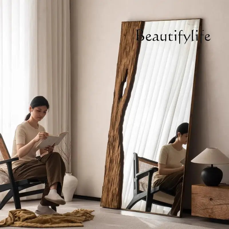 X corpo inteiro espelho moderno em pé moldura de madeira luz luxo vestir arte espelho estético piso design espejos produtos para casa