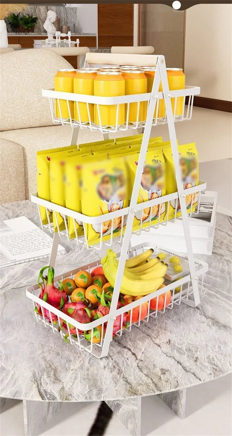 2025 novo portátil ferro cozinha rack de armazenamento multifuncional cesta de frutas multi-camada lanche prateleira de armazenamento