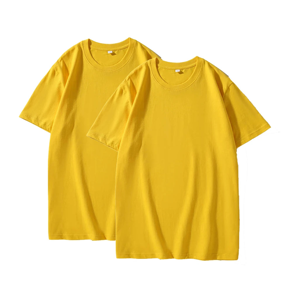 2 pçs cor sólida camiseta 100% algodão masculino feminino branco o-pescoço solto de manga curta modelos básicos all-match camiseta casal topos preto