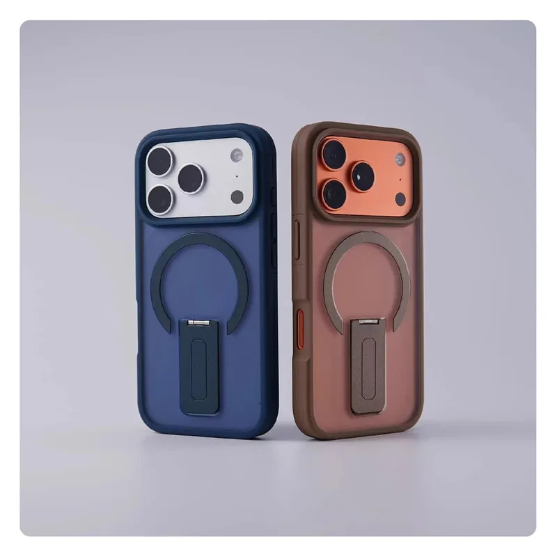 Luxury Matte Translucent Holder Magnetic Case for IPhone 17 Pro Max Air 16 15 Plus 14 13 12 For Magsafe Bumper Shockproof Cover