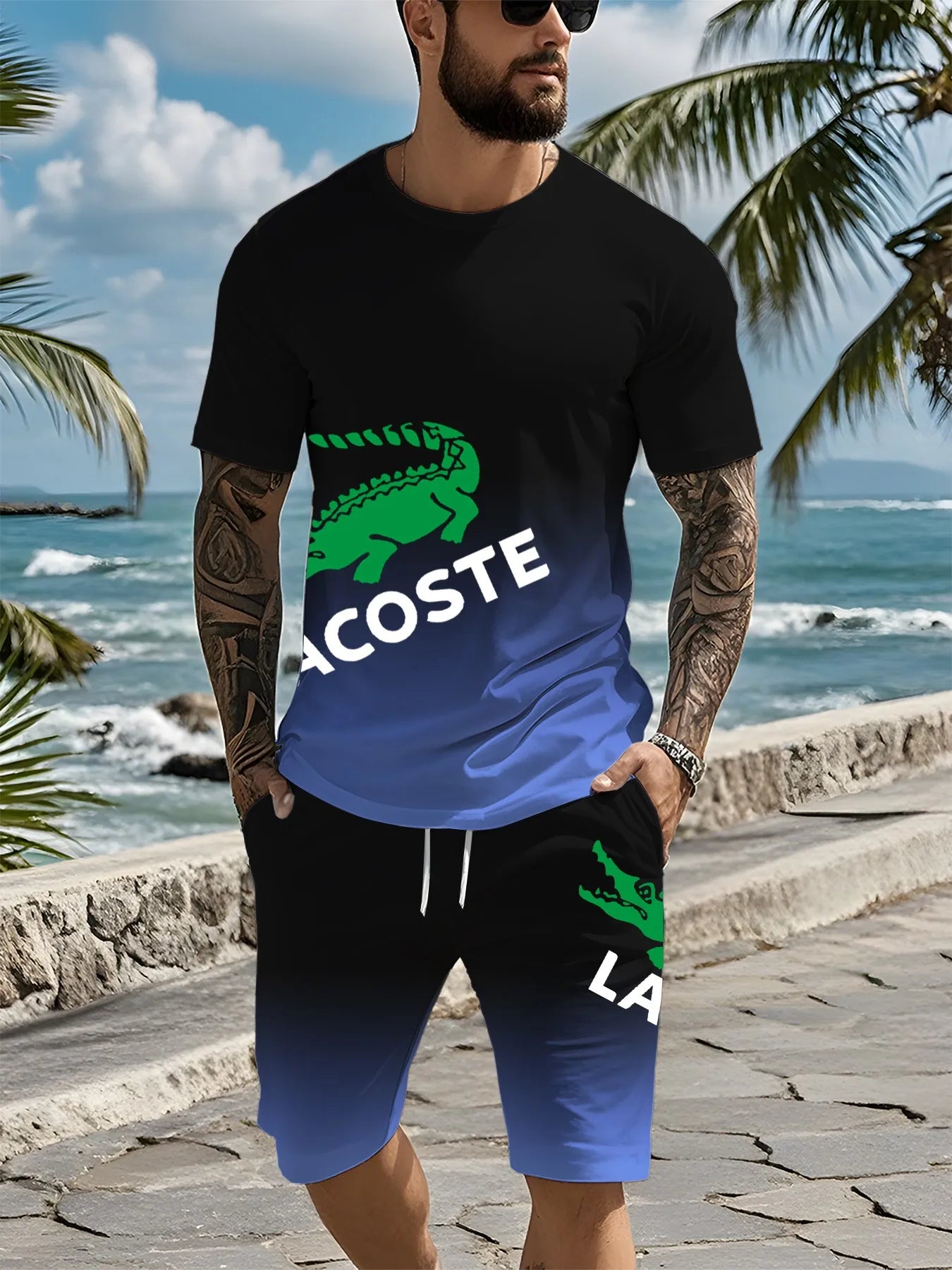 2025 novo conjunto de moda fitness masculino conjunto de roupas esportivas casuais de secagem rápida camiseta de manga curta + shorts conjunto de 2 peças