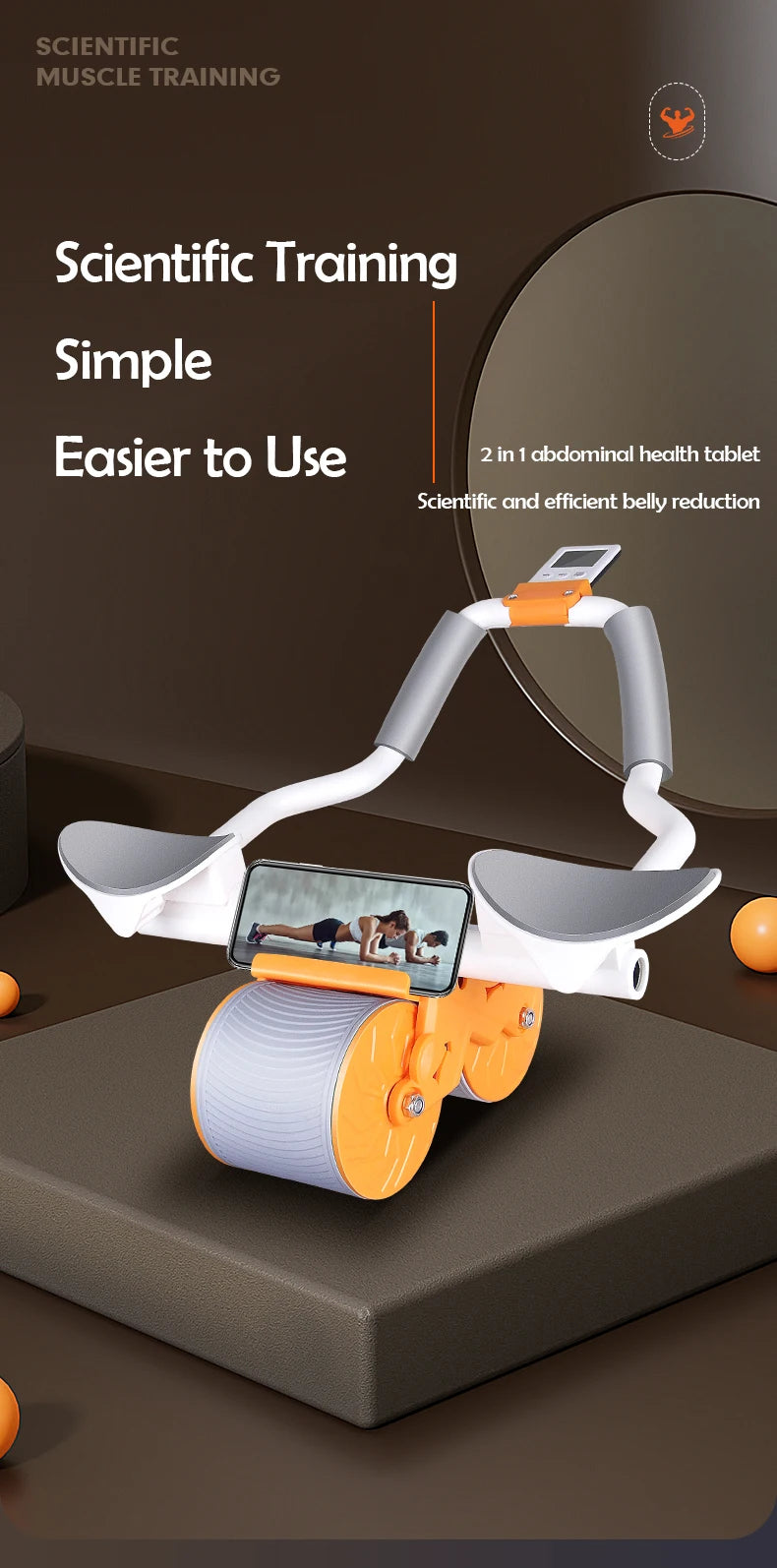 Rebound Automático Roda Abdominal, Core Muscle Ab Trainer, Counter Display, Roda De Exercício De Fitness, Suporte De Cotovelo