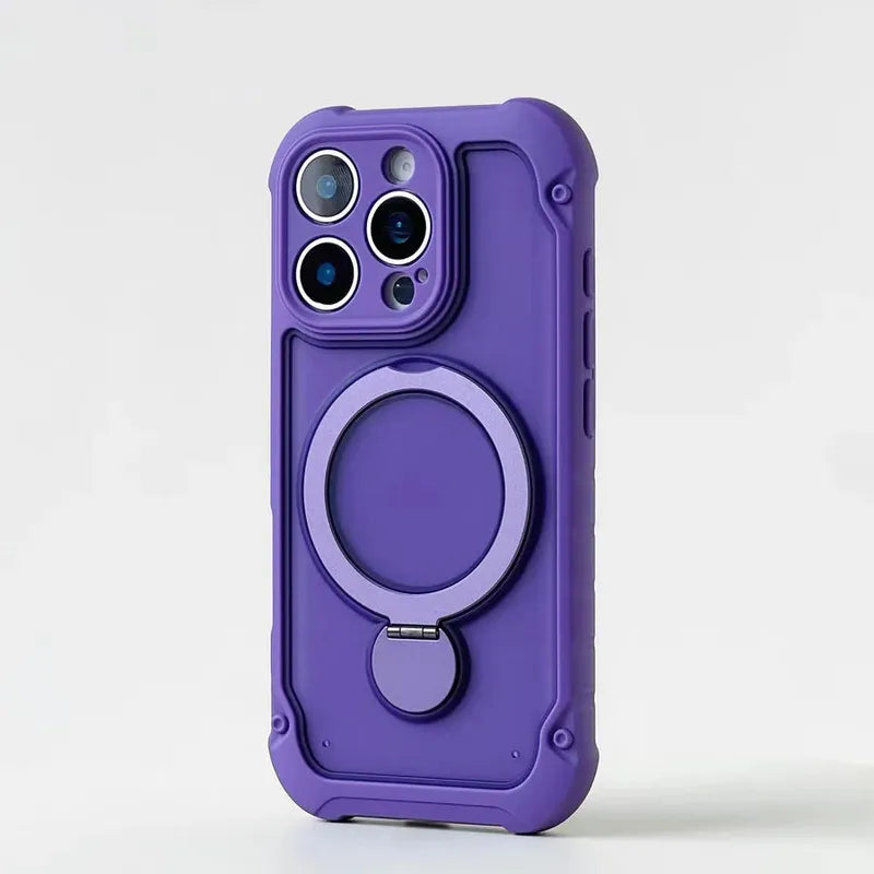 for Magsafe 360° Rotation Metal Stand Phone Case for iPhone 17 12 13 16 Pro Max 17 Pro 14 15 Plus Airbag Shockproof  Matte Cover