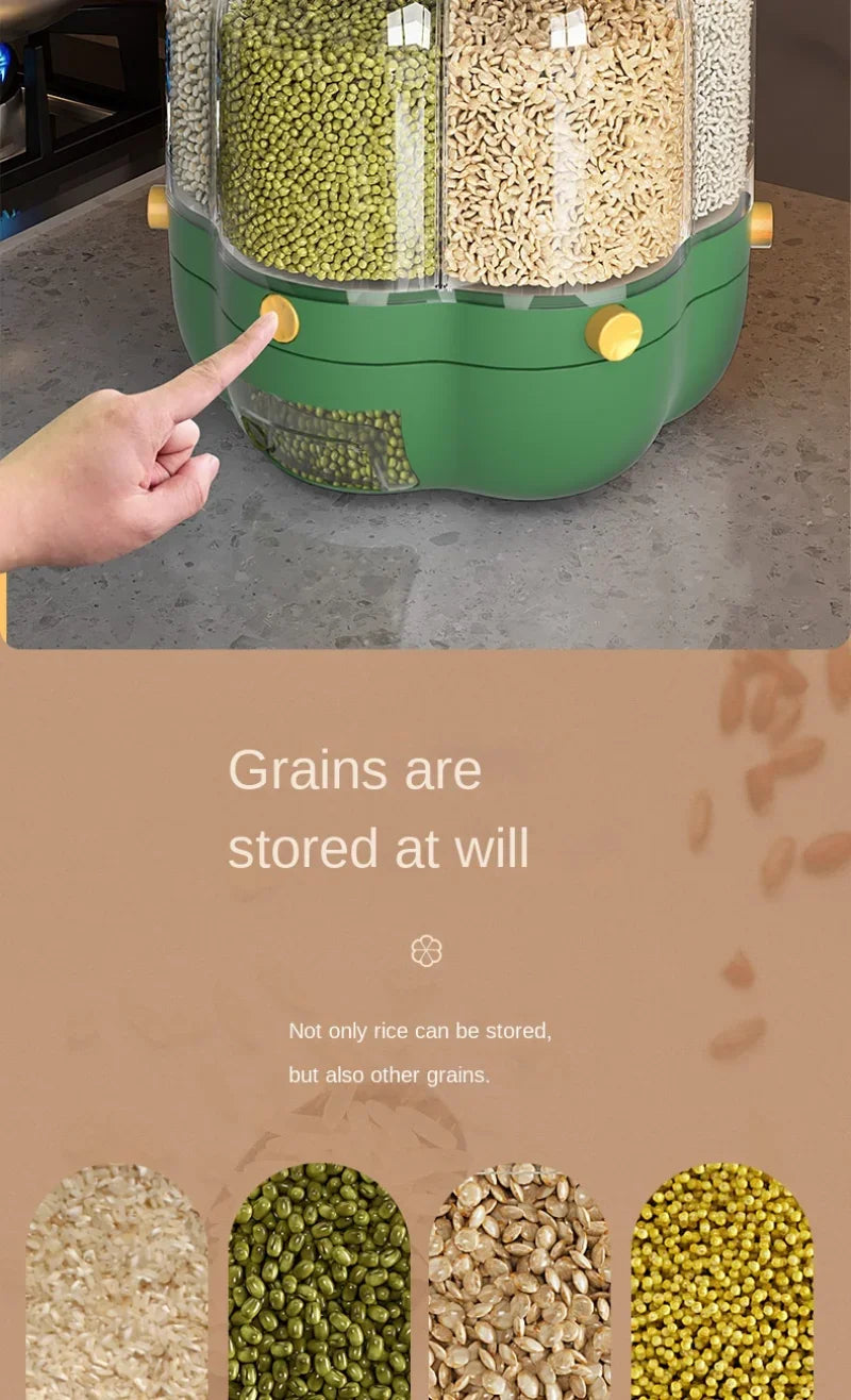 Dispensador rotativo de grãos para armazenamento de alimentos Grande recipiente selado Barril de arroz Dispensador de cereais Organizador de suprimentos de cozinha 6kg