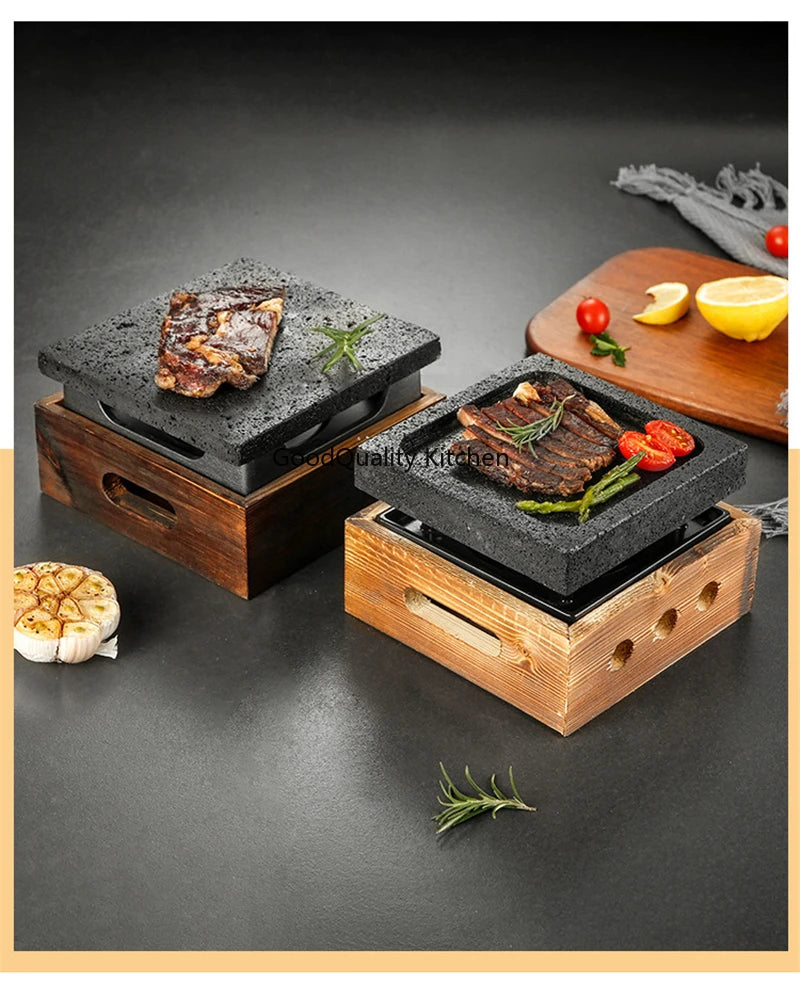 Churrasco Japonês Stone Grill Plate, Bandeja De Cozimento De Pedra, Bife De Alta Temperatura, Rocha Vulcânica, Prato De Churrasco