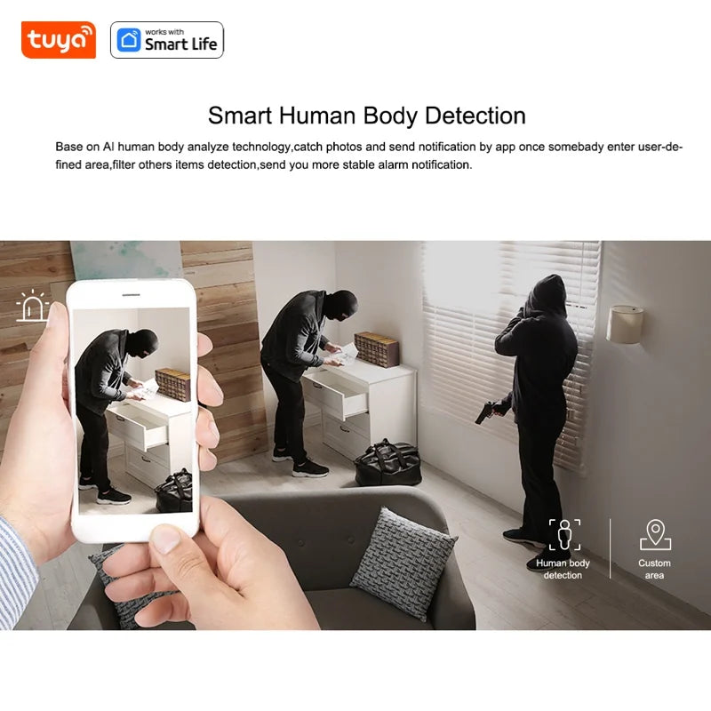 Tuya Smart 1080p Wi-Fi Câmera de segurança doméstica inteligente 2MP, HD, alertas de aplicativo em tempo real, áudio bidirecional, com rastreamento de movimento para bebês e animais de estimação