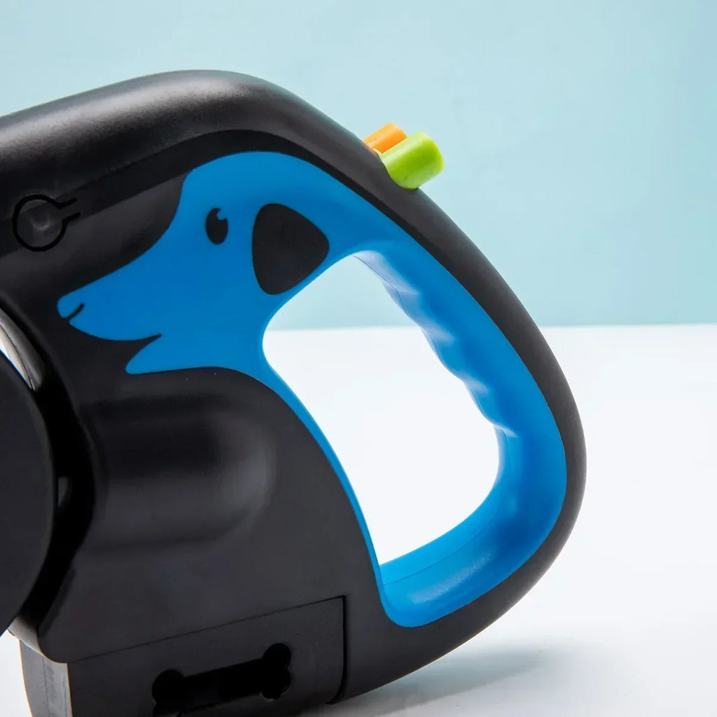 Trela rotativa retrátil para animais de estimação, 3m, para 2 cães, multifuncional, corda dupla, com lanterna e caixa de saco de cocô