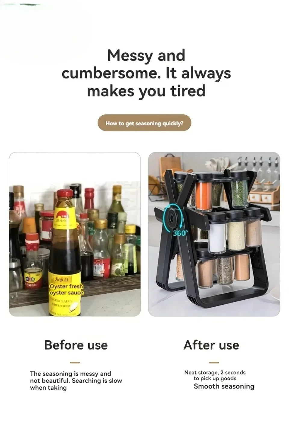 Rack de armazenamento rotativo doméstico, conjunto de rack de especiarias de vidro rotativo, rack de armazenamento de cozinha, rack de armazenamento de temperos