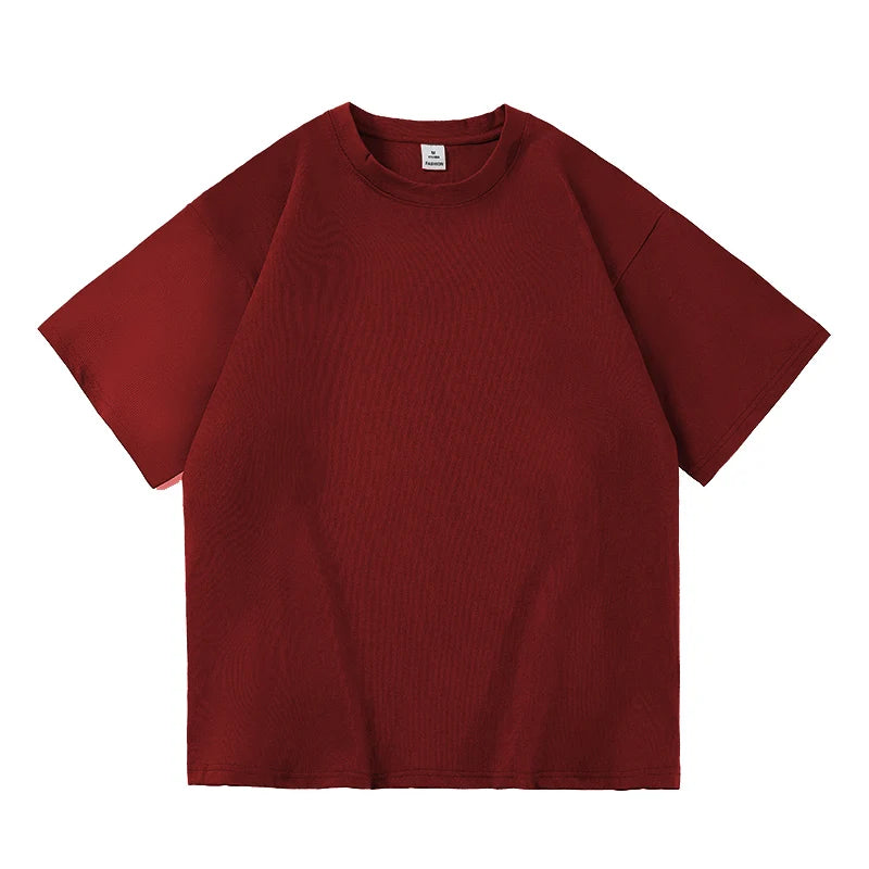 T-shirt macia com decote em O masculino, tops casuais diários, camiseta solta, cores sólidas, preto, branco, vermelho, azul, básico, verão, novo, S-3XL