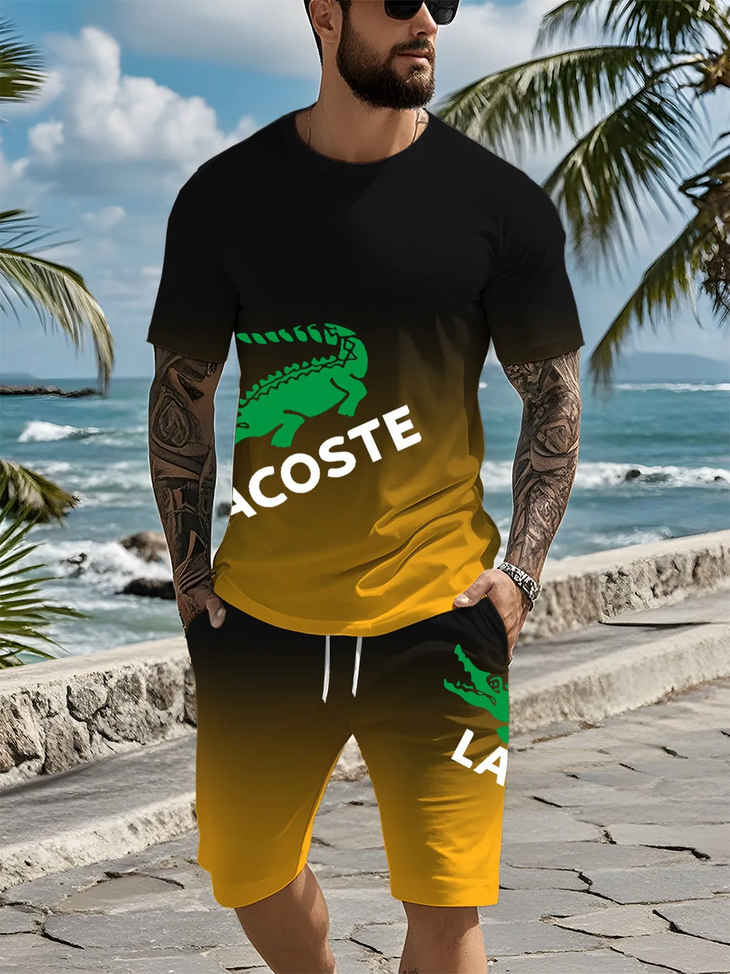 2025 novo conjunto de moda fitness masculino conjunto de roupas esportivas casuais de secagem rápida camiseta de manga curta + shorts conjunto de 2 peças