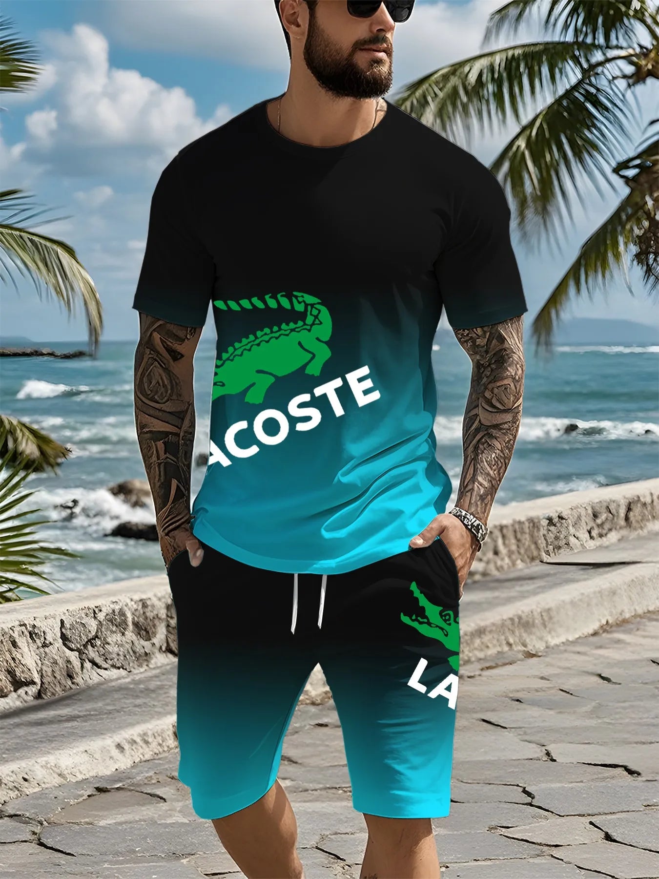 2025 novo conjunto de moda fitness masculino conjunto de roupas esportivas casuais de secagem rápida camiseta de manga curta + shorts conjunto de 2 peças