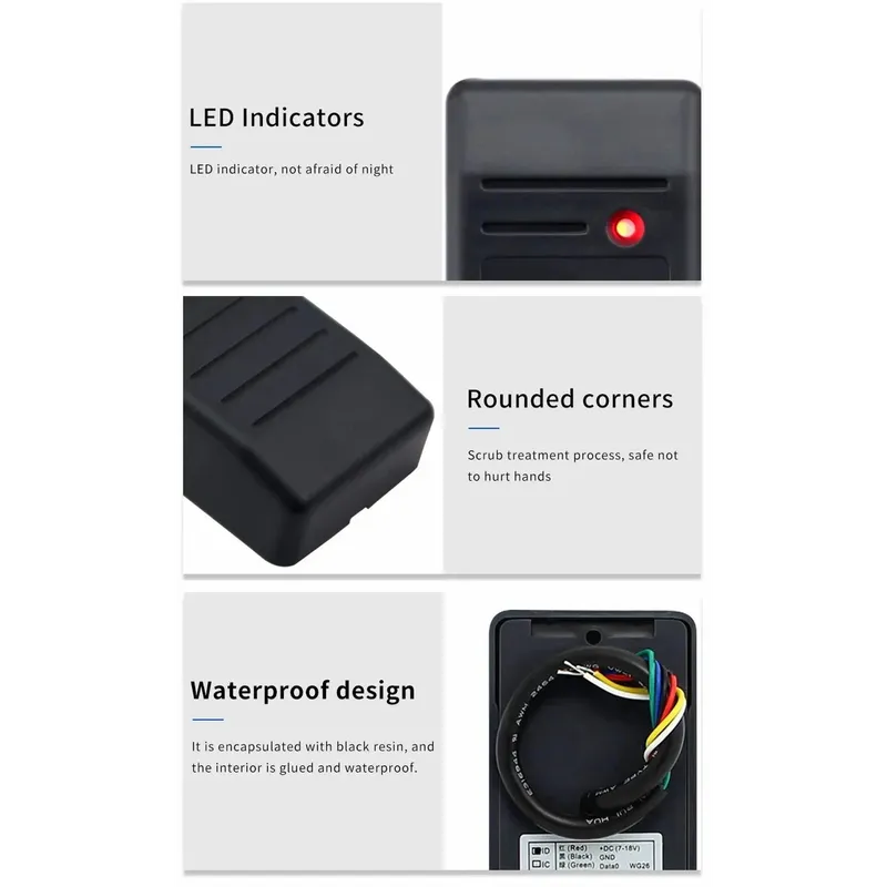 Waterproof rfhid access control card reader, Wiegand 26~37, RS485, rs232, ttl level communication card reader small RFHID swipe
