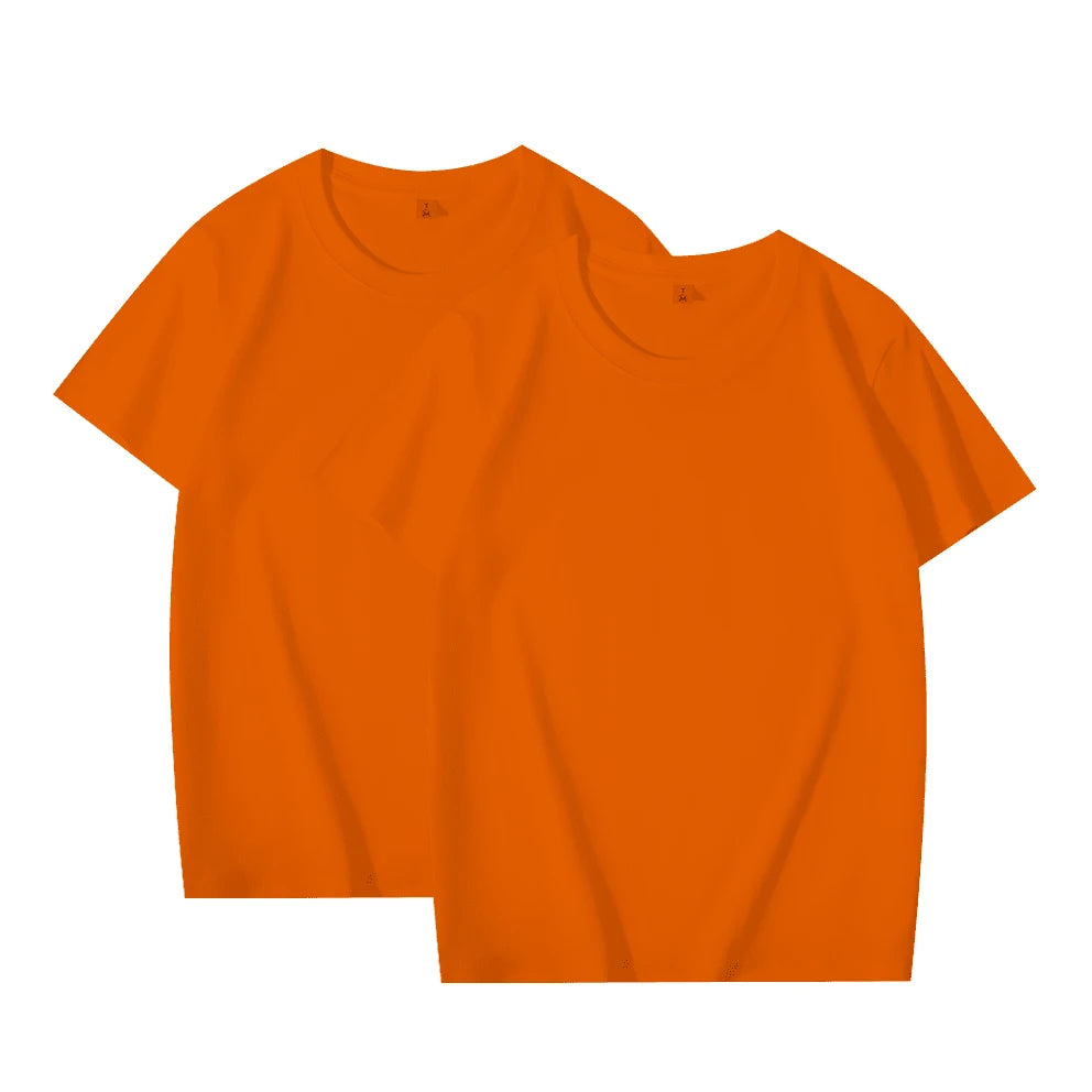 2 pçs cor sólida camiseta 100% algodão masculino feminino branco o-pescoço solto de manga curta modelos básicos all-match camiseta casal topos preto