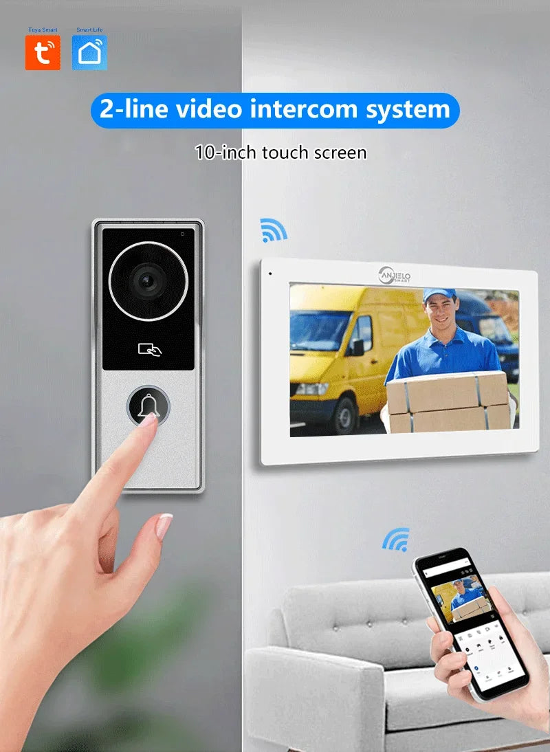 Tuya inteligente 1080p 2 fios visiophone campainha sistema de vídeo porteiro para casa metal porta telefone suporte câmera ip proteção segurança