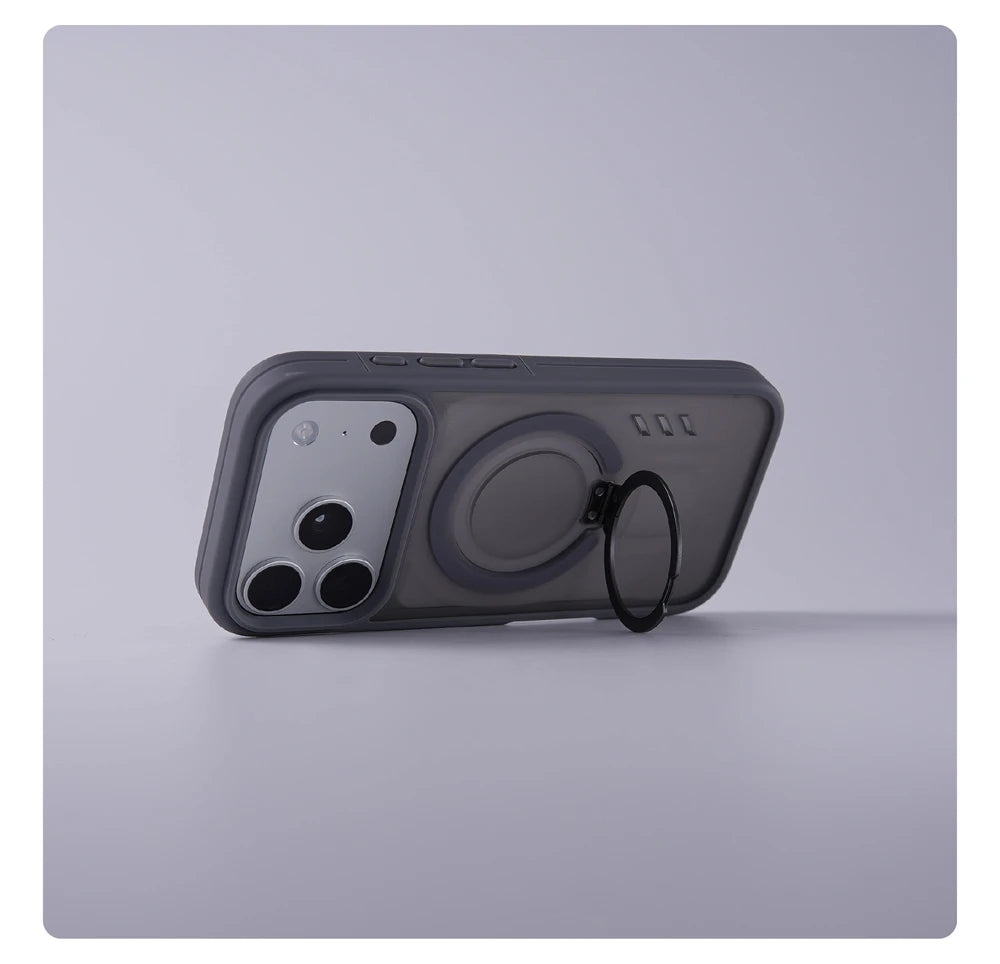 Capa amortecedora com suporte magnético translúcido fosco para iPhone 17 Pro Max Air 16 15 14 Plus 13 12 para Magsafe Capa de carga sem fio