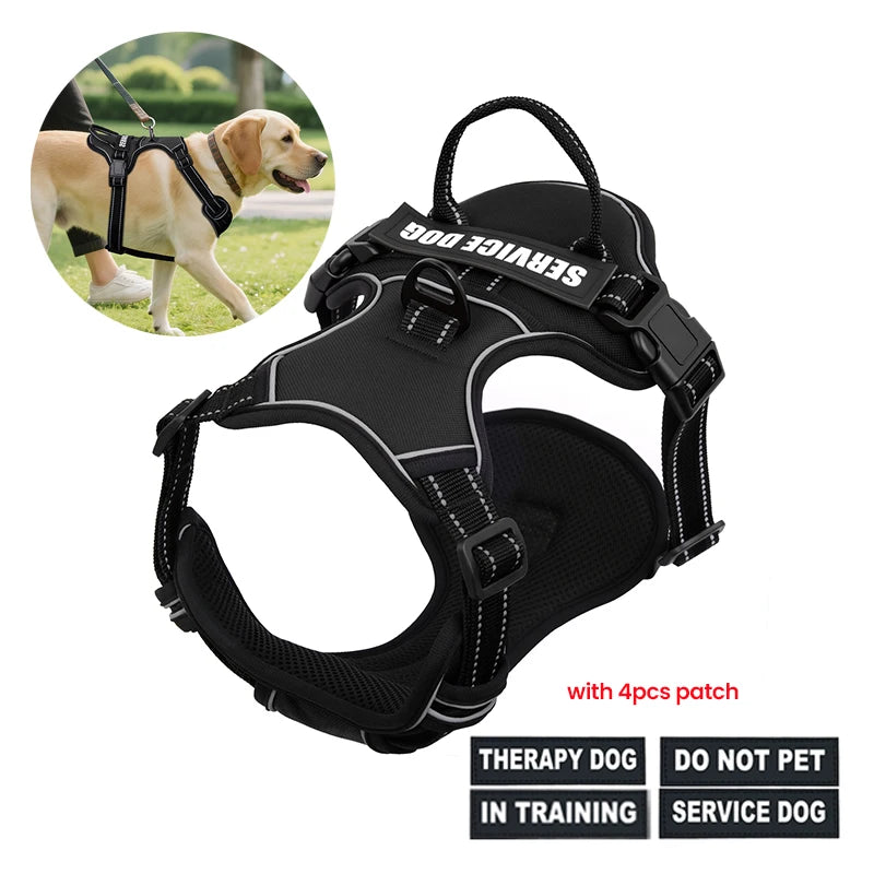 Arnês para cães ajustável de nylon sem puxar colete com remendo para cães 4psc, arnês reflexivo para animais de estimação para cães pequenos, médios e grandes