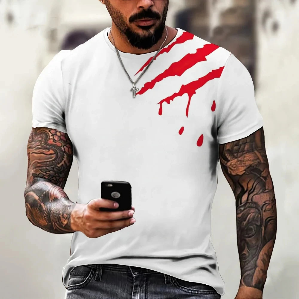 Camiseta masculina na moda novo design preto e branco cor arte 3d impresso oversized em torno do pescoço topos solto casual estilo simples t camisa