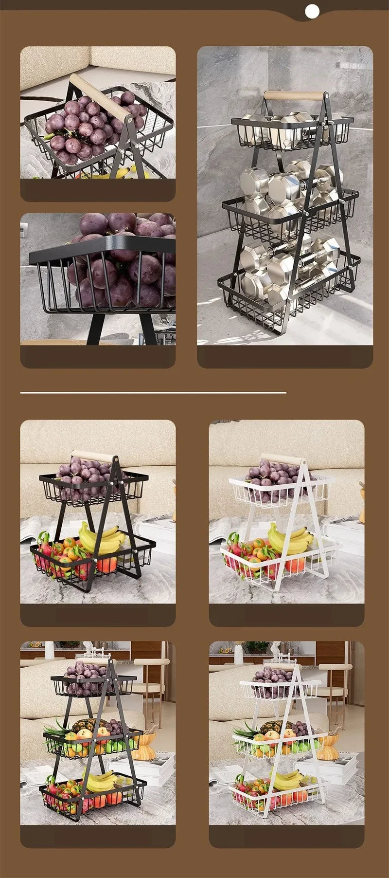 2025 novo portátil ferro cozinha rack de armazenamento multifuncional cesta de frutas multi-camada lanche prateleira de armazenamento