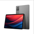 Two gray Lenovo Xiaoxin Pad 2024 tablets; one displays a vibrant abstract screen, the other shows its sleek back design.