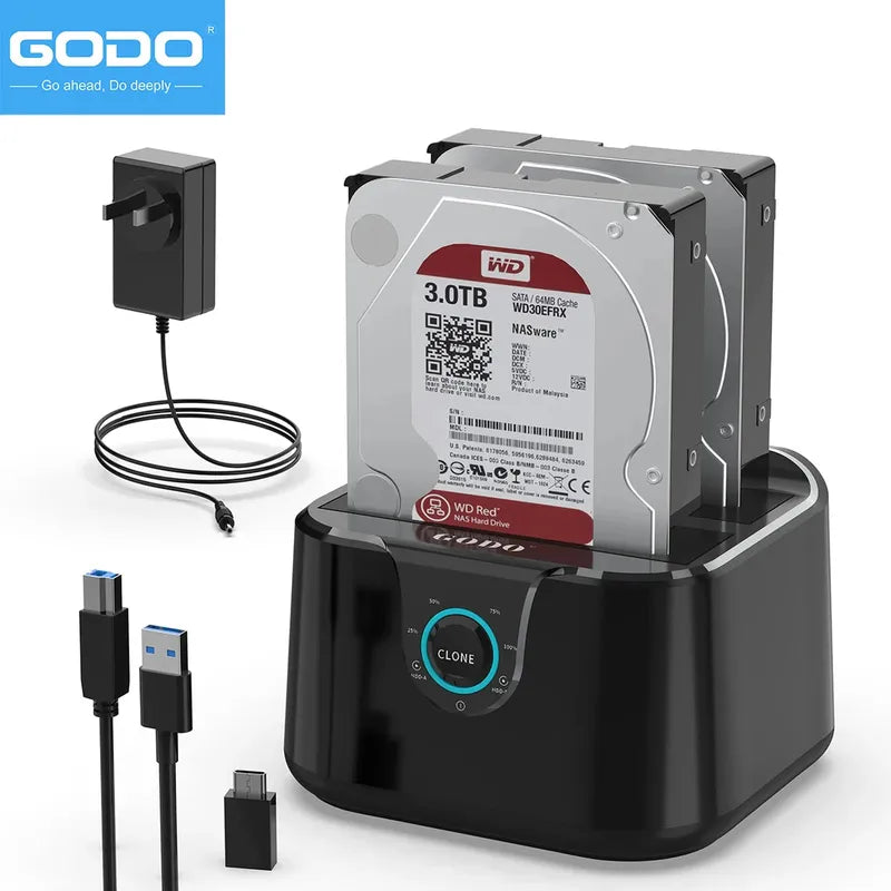 GODO Dual Bay USB 3.0 Hard Drive Docking Station for SATA 2.5 / 3.5 Inch HDDs/SSDs with LED Indicator - Hard Drive Dock