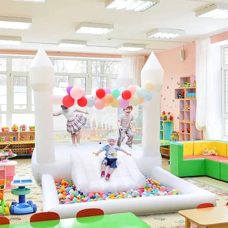 Casa de salto inflável de 4m, castelo de salto branco com piscina de bolinhas, decoração de festa de aniversário infantil, presente, castelo inflável