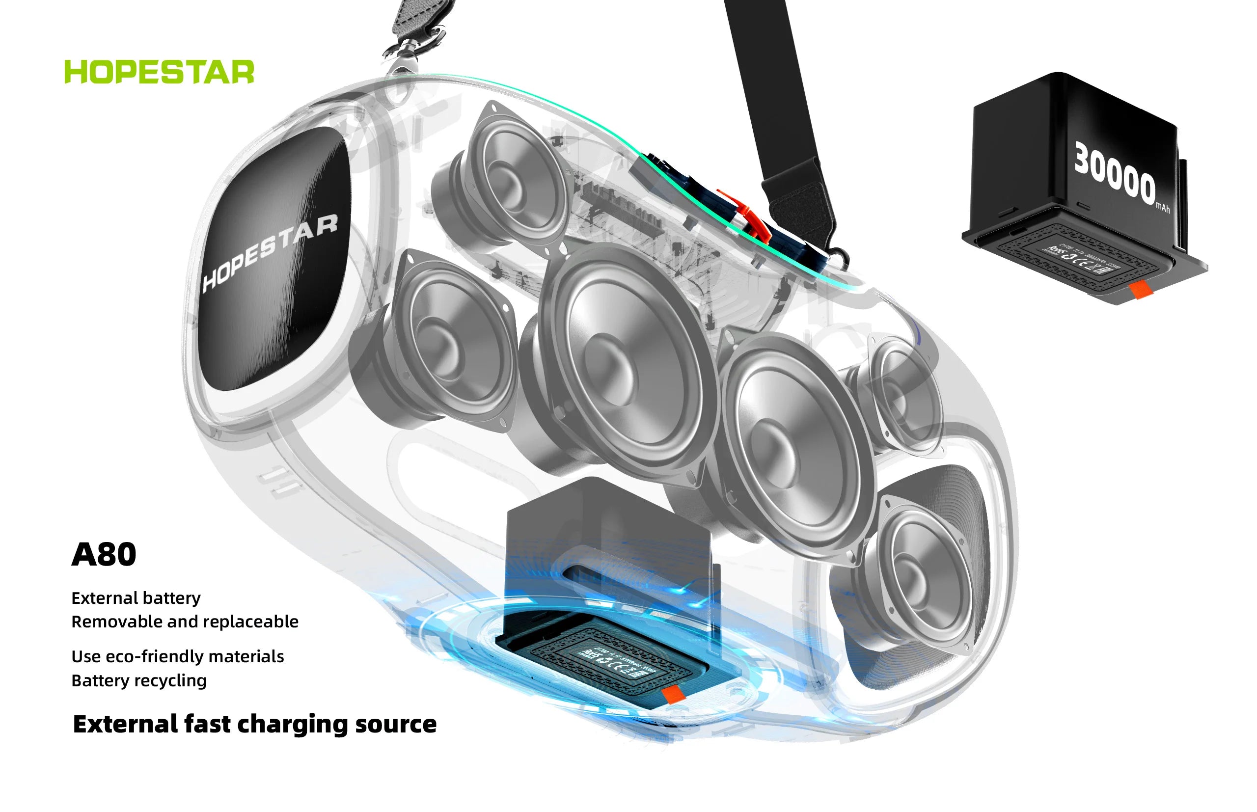 Hopestar a80 alto-falante profissional ao ar livre sem fio baixo subwoofer alto portátil leitor de áudio alto-falante com microfone